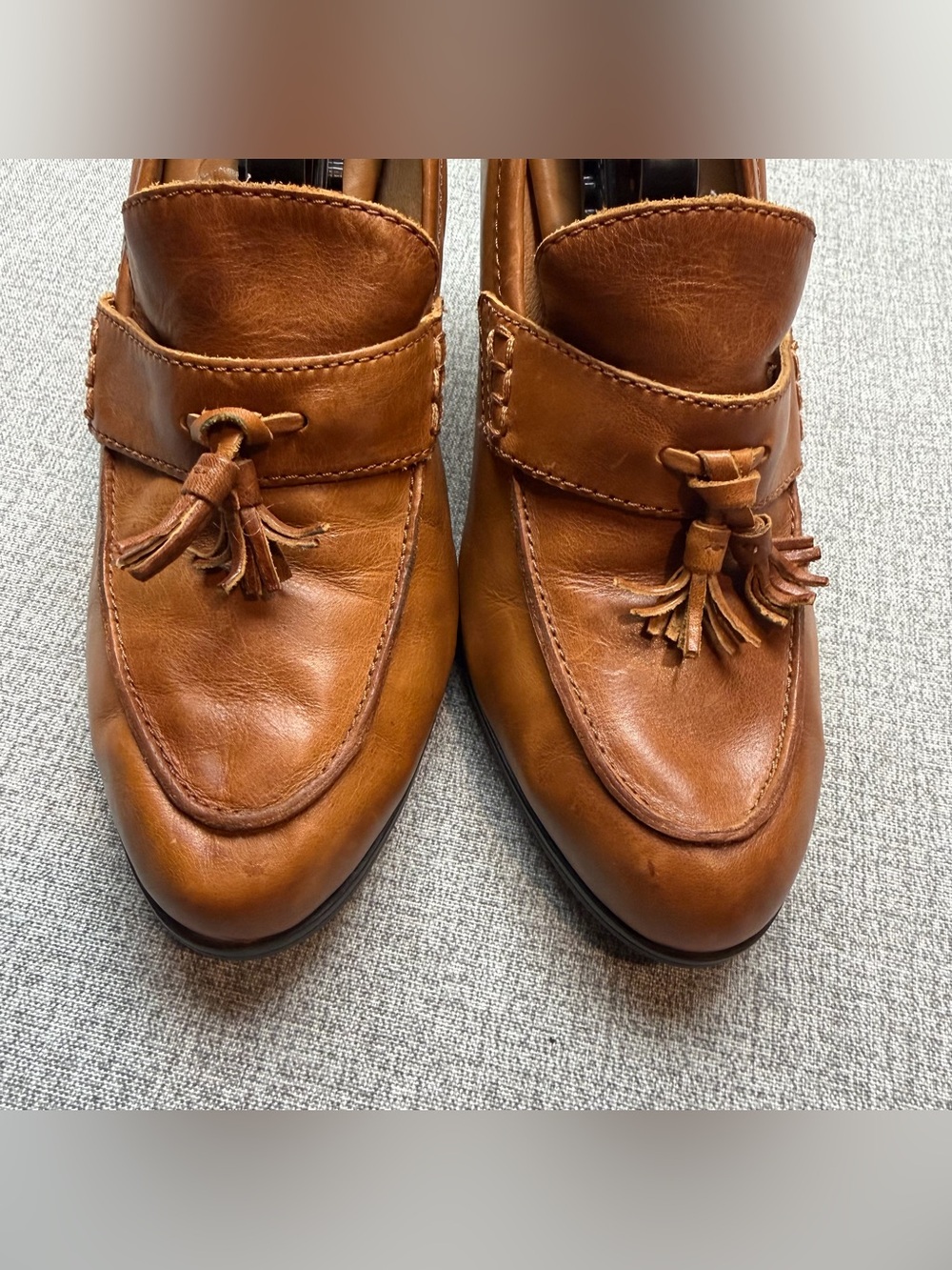 Y2K Born Nance Brown Leather Tassel Loafer Heels Pumps - Picture 2 of 11
